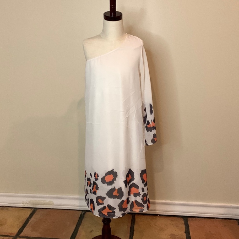 One Shoulder Dress with Leopard Detail